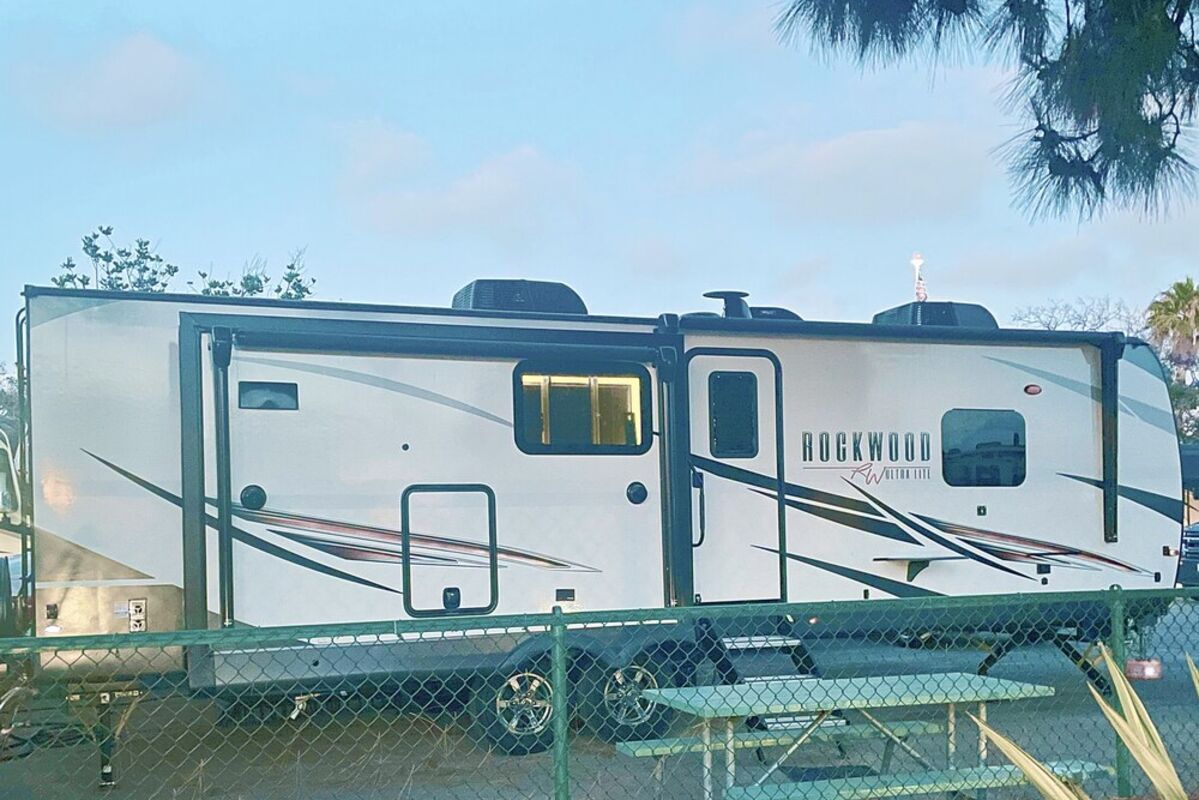 Photo of on RV fifth wheel trailer for families to rent.